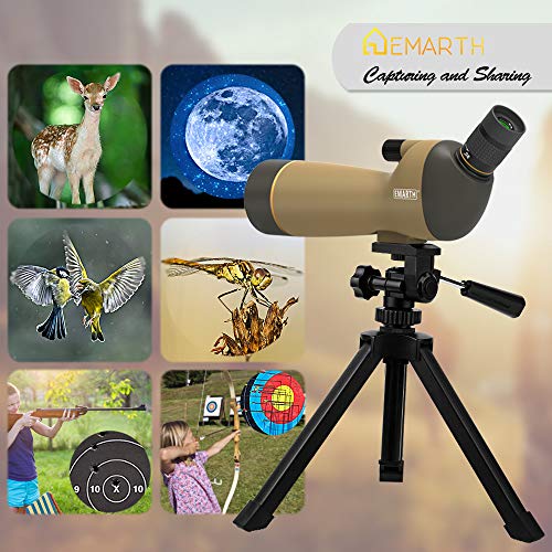 Emarth 20-60x60AE Waterproof Angled Spotting Scope with Tripod, 45-Degree Angled Eyepiece, Optics Zoom 39-19m/1000m for Target Shooting Bird Watching Hunting Wildlife Scenery (20-60x60) Gold - Thumbnail 2