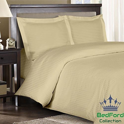 BedFord Collection Egyptian Cotton 750TC 1 Piece Duvet Cover Emperor Size Ivory Striped