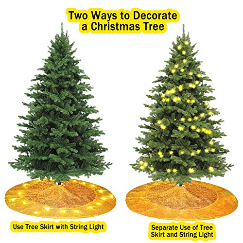 Gold Tree Skirt 40 inch Christmas Tree Skirt with LED Lights Xmas Tree Mat for Christmas