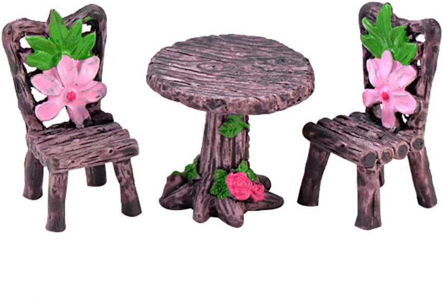 meiyuan 3pcs/Set Miniature Fairy Garden Table Chair Ornament Dollhouse Landscape Bonsai Outdoor Home Decoration 4#