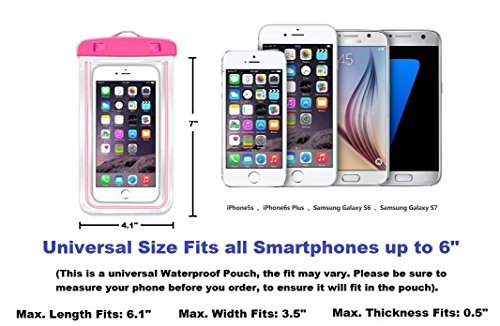 Universal Waterproof Bag Neck Strap, Luminous Neck strap Case Cover Holder For iPhone 6 6S 7 Plus iPhone 8 8 Plus Galaxy S7 S7 Edge Note 3 4 5 and Other Mobile Phones (Pink)