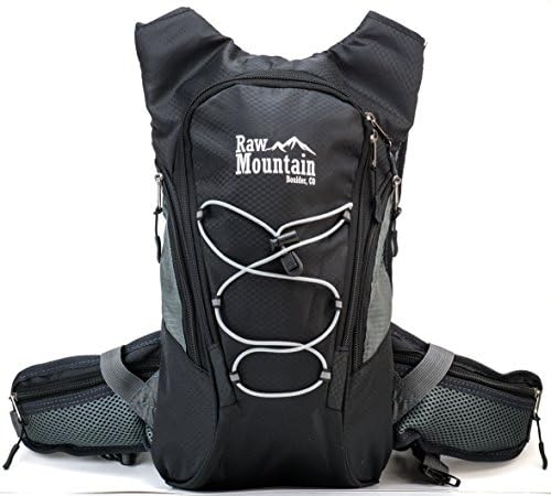 Hydration Pack with FREE 2L Water Bladder by Raw Mountain. Rucksack great for Outdoors, Running, Hiking, Climbing &amp; Cycling. Adjustable Shoulder &amp; Waist Straps to fit Men, Women, Kids (Midnight Black)