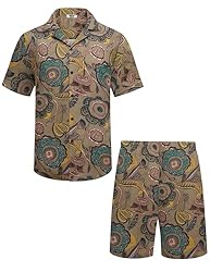 COOFANDY Men's 2 piece Short Set Hawaiian Guayabera