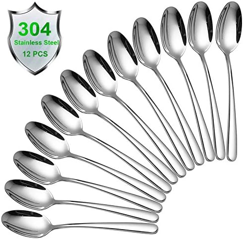 ELUBCHY 7.4-inch Dinner Spoons 18/8 Stainless Steel Dinner Spoons Soup Spoon Dessert Spoons Food Grade Safe Flatware 12- Pieces (12-Dinner Spoons)