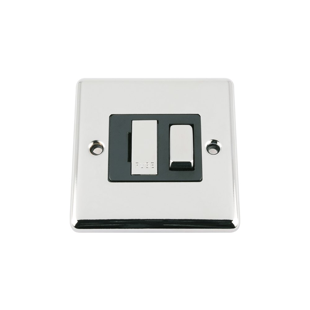 13 A Classic Chrome Polished Fused Switch with Black Insert Metal Rocker Switch