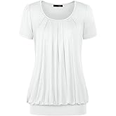 DJT Women's Short Sleeve Summer Tops Scoop Neck Pleated Front Casual Tee T Shirt