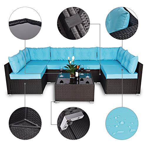 Amooly 7 Pieces Patio PE Rattan Sofa Set Outdoor Sectional Furniture Wicker Chair Conversation Set with Cushions and Tea Table - Thumbnail 2