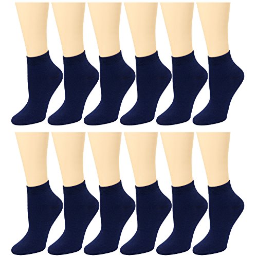 12-Pack Women's Ankle Socks Assorted Colors Size 9-11 (Navy)