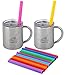 Housavvy Duck Stainless Steel Kids Cups with Lids and Straws, 2 PACK of 7.5 OZ