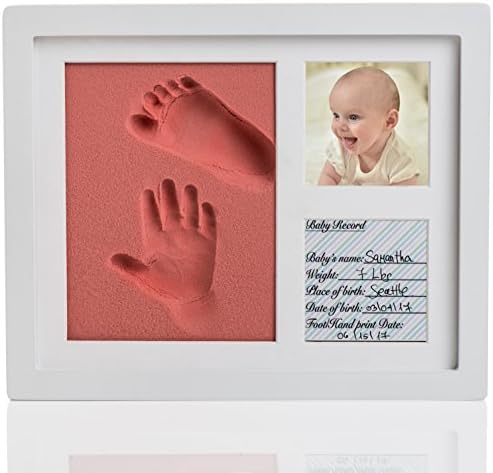 Amazing Baby Handprint and Footprint Frame Kit – Keepsake Preserves Memories – Non Toxic and Safe BIO-foam – Quality Wood Frame - Baby Gift For Baby Registry (Pink)
