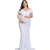 YnimioAOX Maternity Long Dress Ruffles Elegant Maxi Photography Dress Stretchy Slim Gowns for Photoshoot