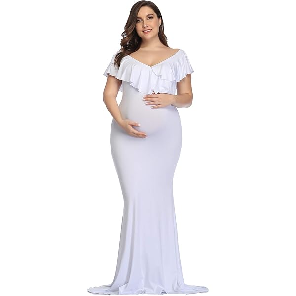 thumbnail image 2 of SDRESS Women's Off Shoulder Maternity Gown - Chiffon Maxi Dress With Train For Photography, Baby Shower 2 of 10