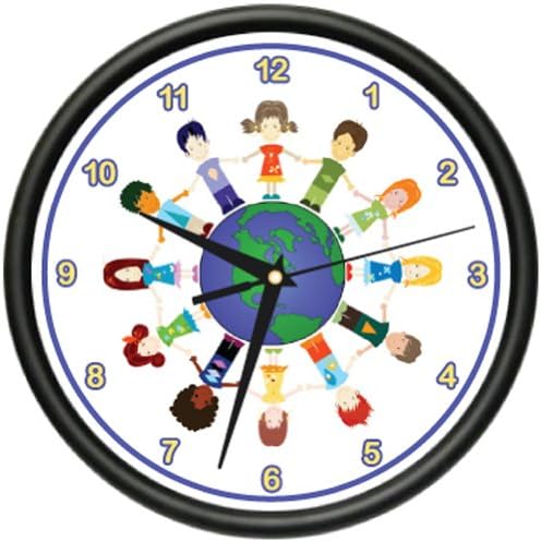 SignMissionPeaceful Children Around The World Wall Clock Classroom