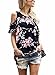 Asvivid Women's Summer Cut Out Shoulder Flower Print Ruffled Sleeves Loose Blouse and Tops Medium Black