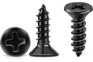 TPOHH 100 PCS #6 X 5/8 inch Stainless Steel 18-8 (A2) Wood Screws, 6 X 5/8'' Black Coated Flat Head Phillips Full Threaded No.6 X 0.63 Length Small Screw, KA35X16SS18-8