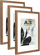 Scholar Tree Brown Wooden Picture Frame A3 with Mat Set of 3 Mount for A4 Wall