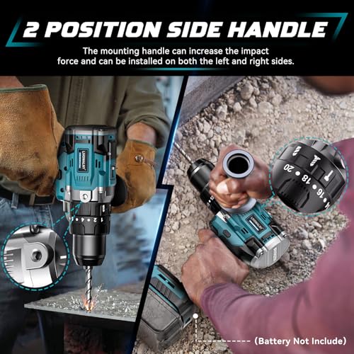 LIVOWALNY 90Nm Taladro Percutor a Bateria, Atornillador Electrico Compatible con Makita 18V, Caja de Cambios de 2 Velocidades y 21 Niveles de par, Para Reformas（Solo Herramientas）-Azul Marino
