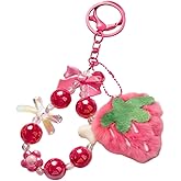 YSSZAM Cute Plush Strawberry Bag Charms keychain, Pink Bow purse Accessories Charm for Women Handbags Kawaii Flower Car Key Chain Women's Keyrings & Keychains