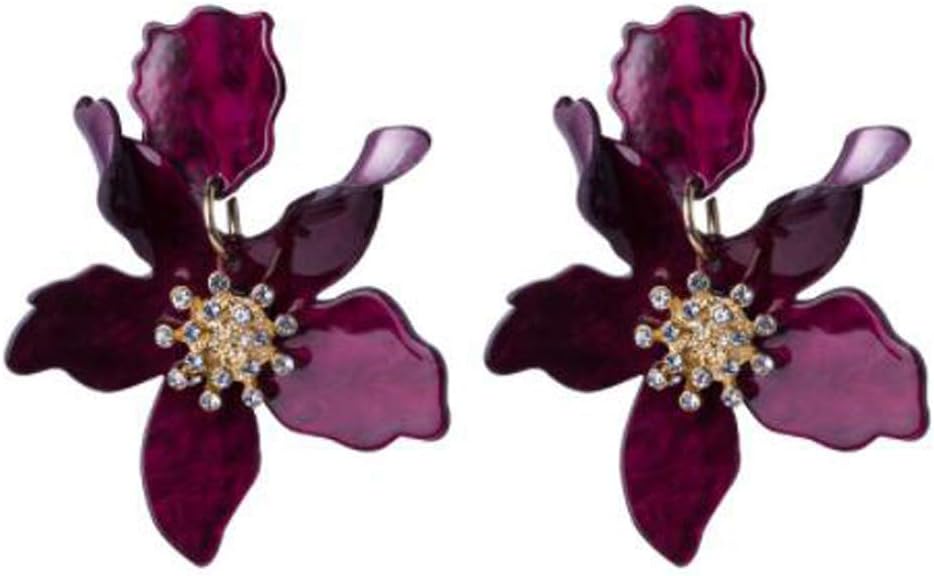 HoGadget Oversized Statement Flower Earrings Acrylic Resin Dangle Drop Earrings Women Stainless Steel Crystal Jewelry