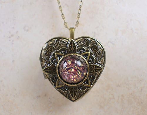 Amethyst Round Glass Opal Heart Bronze Music Box Locket