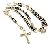 Goldtone with Black 39 Inch Beaded Chain Jesus Piece Rosary Cross Pendant with Prayer Hands Charm Necklace