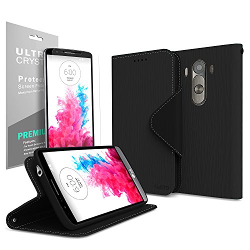 Cellto LG G3 Premium Wallet Case with Reversible Magnetic Flap [Black] Diary Cover /w Premium HD Clear Screen Protector (Ver. 2014) - With Life Time Warranty