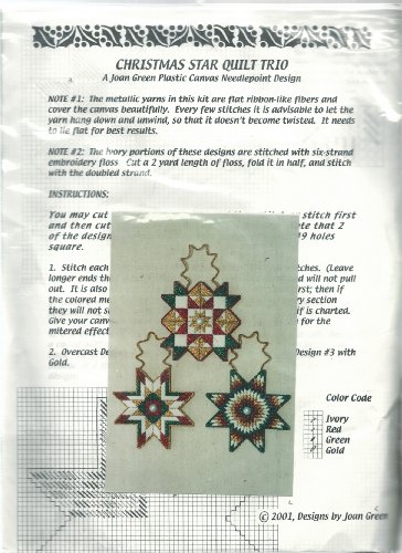 Joan Green Christmas Star Quilt Trio Plastic Canvas Needlepoint Kit