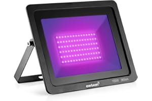 Everbeam 365nm 100W UV LED Black Light - High Performance LED Bulbs, IP66 Waterproof - Ultraviolet Flood Lighting for Aquarium, Indoor or Outdoor Parties, Stage - Party Supplies, Halloween Decorations
