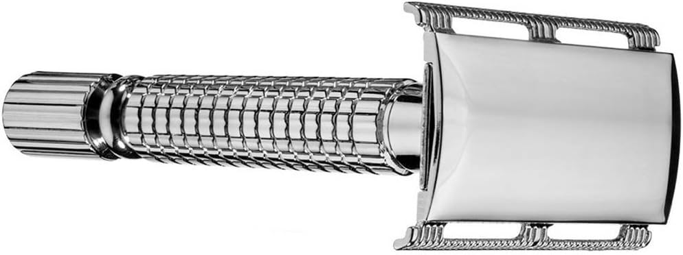 Super Classical Silver Straight DE Safety Razor Kit with Blades for Men, by Drs ProChoice. DE (3pc) Platinum Coated Ribbed Handle Shaving Set