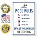 Pool Rules Sign, No Diving No Running No Food No Glass, 10x14 Inches, Rust Free .040 Aluminum, Fade Resistant, Made in USA