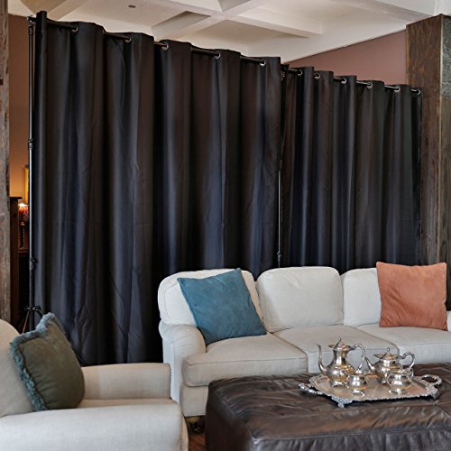 RoomDividersNow Premium Heavyweight Freestanding Room Divider Kit - Small B, 9ft Tall x 7ft - 12ft 6in Wide (Midnight Black)