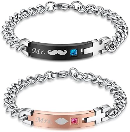 AmorFeel Mr. and Mrs. Stainless Steel Matching Bracelets for Couple