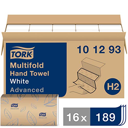 Tork Xpress Advanced Multifold Paper Towel H2, 3-Panel Soft Paper Hand Towel 101293, 100% Recycled Fibers, Tear-Resistant 2-Ply, White - 16 x 189 Sheets