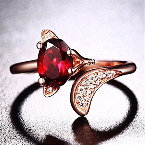 FimKaul Pomegranate Ruby Fox Rings, Fashion Rose Gold Animal Modeling Charm Ring for Lady