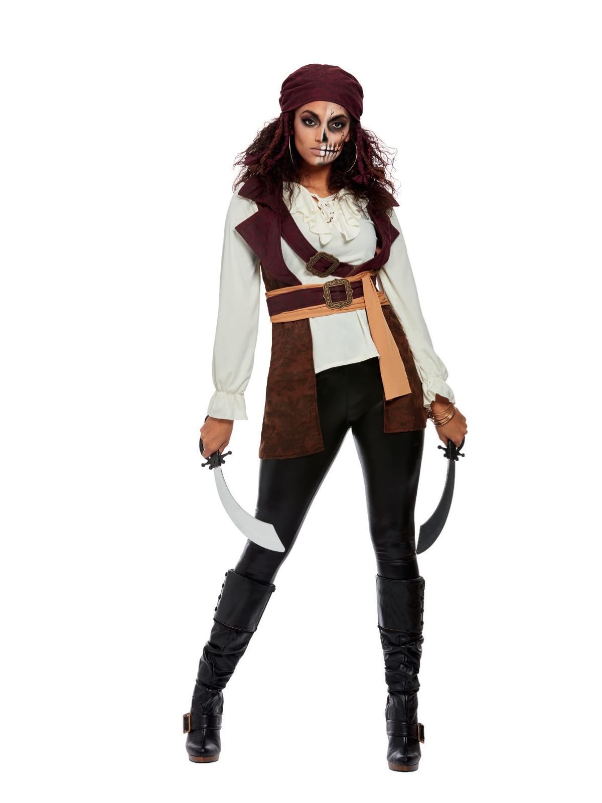 Smiffys Dark Spirit Pirate Costume, Brown Top & Hat, Halloween Adult Fancy Dress, Pirate Dress Up Costumes