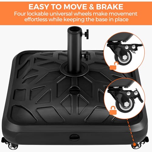 Yaheetech Fillable Mobile Umbrella Base, Heavy Duty Patio Umbrella Pole Holder for Outdoor 4 Wheels, 4 Locks 2 Knobs 123lb Capacity for Deck, Poolside, Garden, Black-Checkered