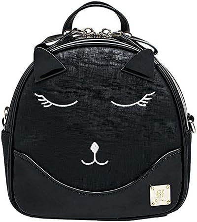 JHVYF Women's Mini Cute Cat Backpack PU Leather Satchel Crossbody Shoulder Bag Purse For Girls Black1