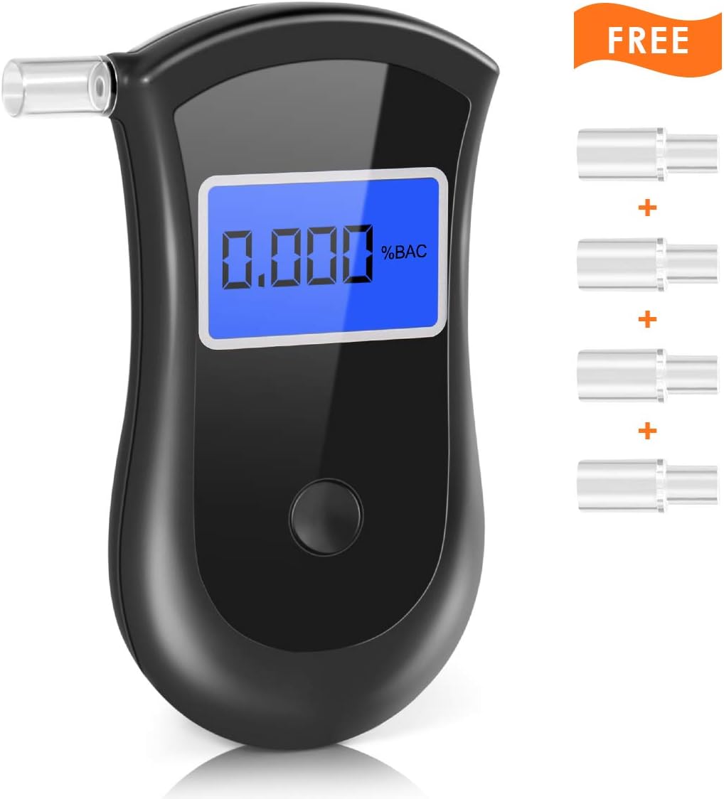 Breathalyzer, Portable Breath Alcohol Tester LED Screen with 5 Mouthpieces for Home Use