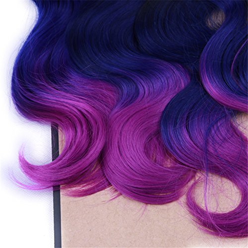HANNE Ombre Color Hair Synthetic Body Wave Hair 18"20"22" with Closure Heat Resistant Fiber Hair Colorful Synthetic Hair Extensions (Black&Blue&Purple)