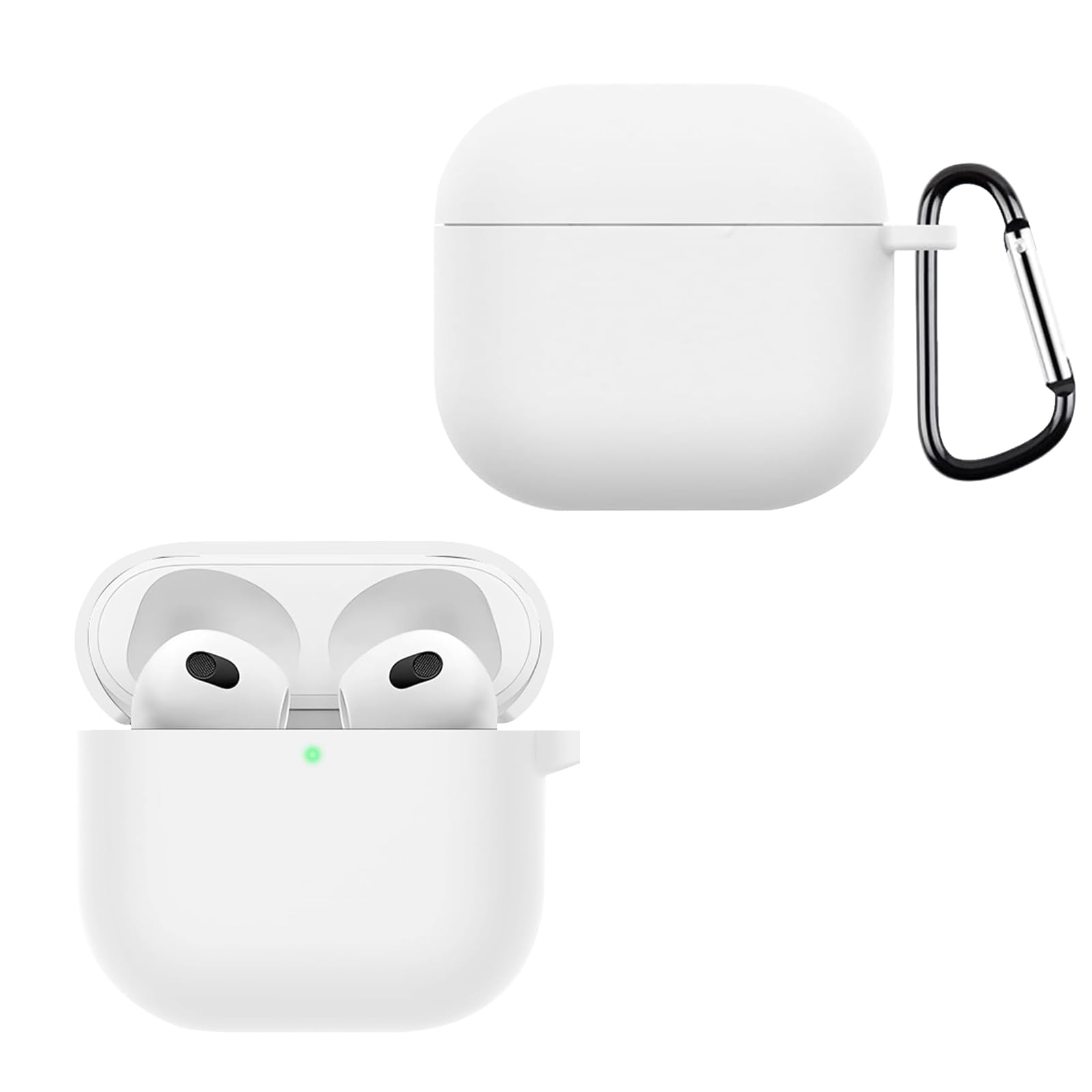 KZIOACSH Silicone Case for Airpods 4 2024, Ultra Slim Anti-Scratch Anti-Lost Protective Earbuds Case Lightweight Washable Sumdge-Proof Earphone Skin Cover with Carabiner for Airpods 4 2024, White