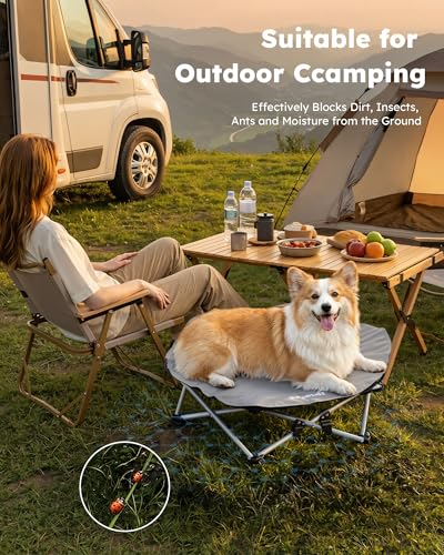 Pecute Cama Elevada para Perros Medianos y Pequeños, Resistente Sin Montaje con Colchoneta Refrescante, Plegable para Interior y Camping, Tamaño L, Soporta hasta 60kg, Gris