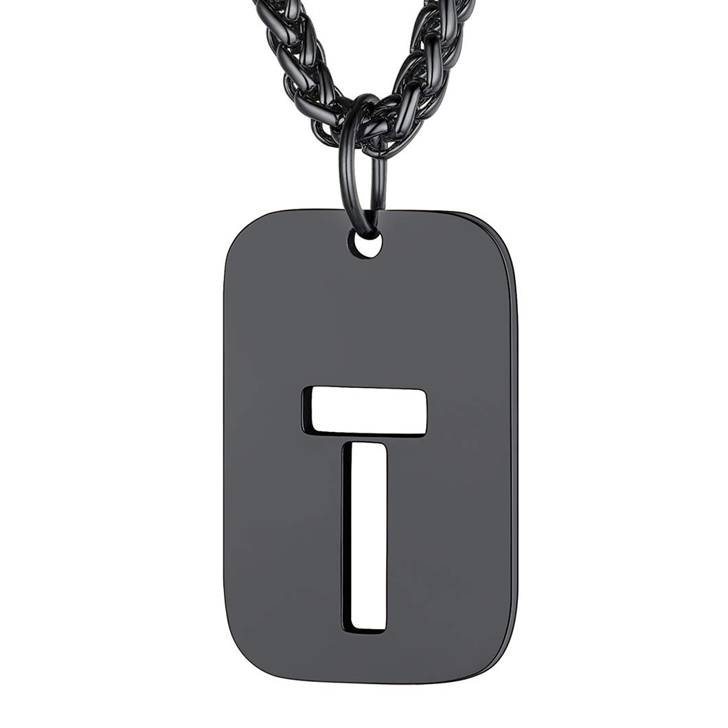 Richsteel Cool Dog Tags for Men Military Tag with Initial On It T Letter Pendant Mens Necklace