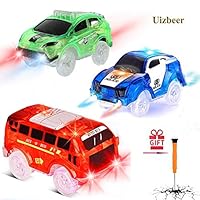 Uizbeer Track Cars Replacement, Toy Cars Glow in The Dark, Racing Car Track Accessories with 5 Flashing LED Lights, Compatible with Most Tracks for Kids ,Boys and Girls Best Gift (3pack)