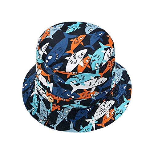 ORVINNER Baby Boys Girls UV Protection Sun Hat Toddler Kids Breathable Animal Bucket Hats for Spring Summer Beach Navy/Shark, M (12-24 Months)