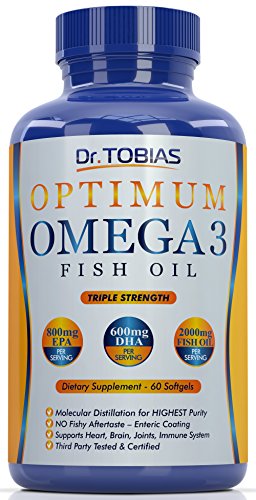 Omega 3 Fish Oil Pills (60 Count) - Triple Strength Fish Oil Supplement (1,400mg Omega 3 Fatty Acids: 600mg DHA + 800 mg EPA per Serving), Burpless Capsules with Enteric Coating, Molecularly Distilled