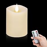 milysoek 3x4 Flickering Flameless Candles Set of 1,Real Wax Pillar LED Candles with Battery,with Timer,4 inch Flameless Candles with Remote,for Christmas/Halloween/Party/Wedding,Ivory