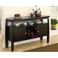 ioHOMES Clyton Contemporary 2-Door Storage Cabinet Dining Buffet with One Open Shelf and Wine Bottle Slots, Dark Espresso