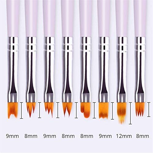 BONNIESTORE 8 Pcs Nail Brush Pen Gradient Acrylic Painting Brush Set UV Gel Flower Drawing Pen Purple Handle Manicure Nail Art Polish Pen Tool