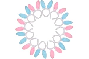 VEYLIN 12Pcs Plush Bunny Ears Headbands, Adorable Pink and Blue Rabbit Headband Photo Props for Easter Party Supplies