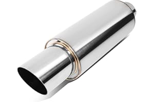 DNA MOTORING EXA-MF-005-T1 4" OD Stainless Steel Straight Through Exhaust Muffler Single Wall Diagonal Cut Universal,3" Outlet, 2.25" Inlet